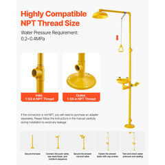 Emergency Shower Eye Wash Station, 34.25 x 15.75 x 91.73 Inch 304 Stainless Steel Eyewash and Shower Combination, OSHA-Approved First Aid Eye Wash Station, for Schools, Labs, Factories, Yellow