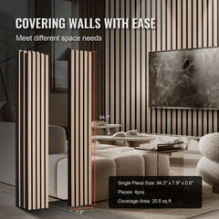 Wood Slat Acoustic Panels, 7.9 x 94.5 inch, MDF Accent Wooden Wall Panels for Modern Interior Wall Decor, Faux Wood Wall Board Panels for Noise Reduction, Silver Wood