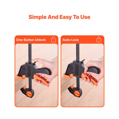 Bar Clamps for Woodworking, 2-Pack 30.48 cm and 2-Pack 15.24 cm, One-Handed Clamp/Spreader, Quick-Grip F-Clamp with 70 kg Load Limit, Premium Plastic and Steel, for Woodworking Metal working