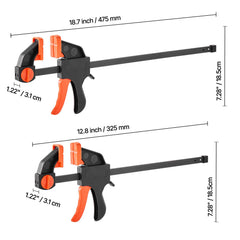 Bar Clamps for Woodworking, 2-Pack 30.48 cm and 2-Pack 15.24 cm, One-Handed Clamp/Spreader, Quick-Grip F-Clamp with 70 kg Load Limit, Premium Plastic and Steel, for Woodworking Metal working
