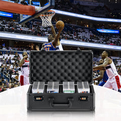 Graded Card Storage Box, 4 Slots, Graded Sports Cards Holder Carrying Case with Coded Lock Foam Dividers, for 108 PSA Graded Cards 76 BGS Cards 84 SGC Cards 388 Top Loaders or 999+ Loose Cards
