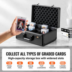 Graded Card Storage Box, 4 Slots, Graded Sports Cards Holder Carrying Case with Coded Lock Foam Dividers, for 120 PSA Graded Cards 84 BGS Cards 96 SGC Cards 428 Top Loaders or 999+ Loose Cards