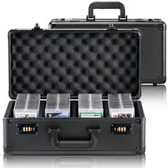 Graded Card Storage Box, 4 Slots, Graded Sports Cards Holder Carrying Case with Coded Lock Foam Dividers, for 120 PSA Graded Cards 84 BGS Cards 96 SGC Cards 428 Top Loaders or 999+ Loose Cards