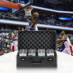Graded Card Storage Box, 4 Slots, Graded Sports Cards Holder Carrying Case with Coded Lock Foam Dividers, for 120 PSA Graded Cards 84 BGS Cards 96 SGC Cards 428 Top Loaders or 999+ Loose Cards