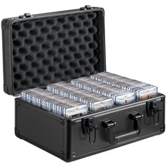 Graded Card Storage Box, 4 Slots, Graded Sports Cards Holder Carrying Case with Key Lock Foam Dividers, for 96 PSA Graded Cards 68 BGS Cards 76 SGC Cards 348 Top Loaders or 999+ Loose Cards