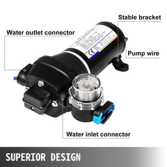 Water Pressure Diaphragm Pump, 12V FL-40 High Pressure Diaphragm Water Pump, 40PSI Automatic Self Priming Water Pump, 17L/MIN Misting Booster Sprayer Diaphragm Pump for Caravan Boat RV Garden