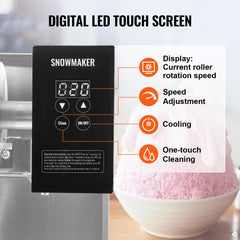 Commercial Snowflake Ice Machine, 276LBS/24H Snowflake Ice Maker, Stainless Steel Ice Shaver Machine, Electric Snow Cone Maker, Air Cooling System for Rapid Heat Dissipation, for Bakery, Cafe