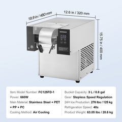 Commercial Snowflake Ice Machine, 276LBS/24H Snowflake Ice Maker, Stainless Steel Ice Shaver Machine, Electric Snow Cone Maker, Air Cooling System for Rapid Heat Dissipation, for Bakery, Cafe