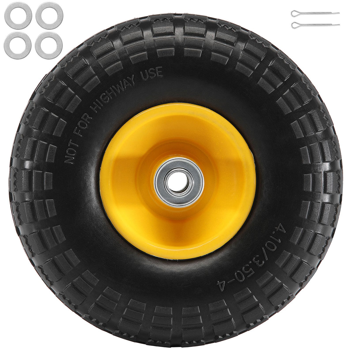 Solid PU Run-Flat Tire Wheel, 254 mm, 2-Pack, 181.4 kg Dynamic Load, 204.1 kg Static Load, Flat Free Tubeless Tires and Wheels for Hand Truck, Utility Cart, Dolly, Garden Trailer, Various Carts