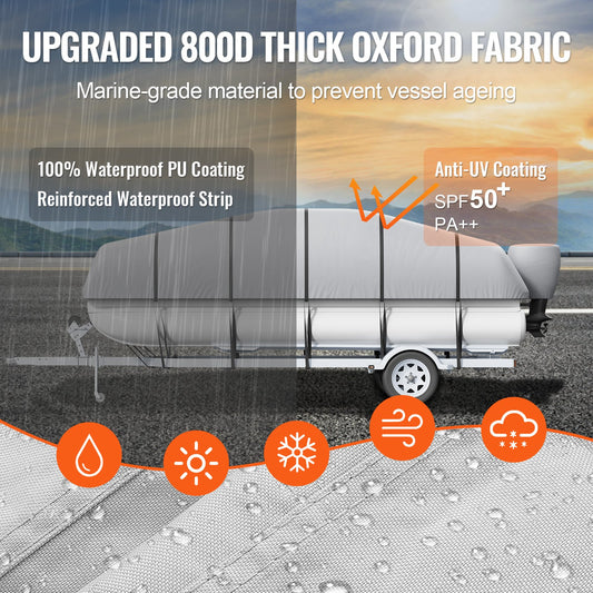 Pontoon Boat Cover 800D Waterproof Trailerable 19-20 ft with Storage Bag