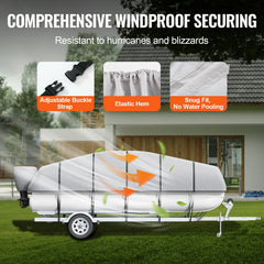 Pontoon Boat Cover 800D Waterproof Trailerable 19-20 ft with Storage Bag