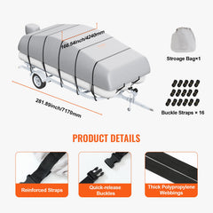 Pontoon Boat Cover 800D Waterproof Trailerable 19-20 ft with Storage Bag