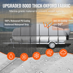 Pontoon Boat Cover 800D Waterproof Trailerable 23-24 ft with Storage Bag