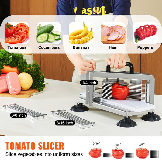 Commercial Tomato Slicer, 1/4"+3/8"+3/16" Tomato Cutter Slicer, Stainless Steel Heavy Duty Tomato Slicer Machine, Manual Tomato Slicer with Non-slip Feet, Cutting Tomatoes, Cucumbers, Bananas