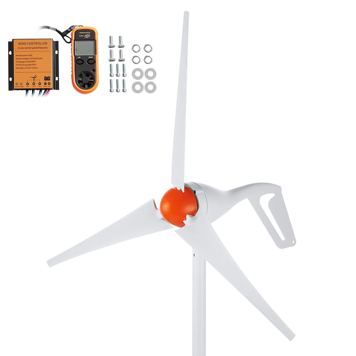 500W Wind Turbine Generator, 12V Wind Turbine Kit, 3-Blade Wind Power Generator with Anemometer, MPPT Controller & Adjustable Windward Direction, Suitable for Home, Farm, RVs, Boats