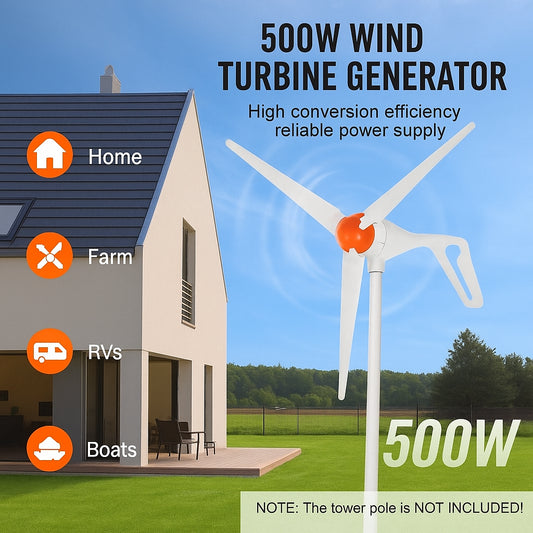 500W Wind Turbine Generator, 12V Wind Turbine Kit, 3-Blade Wind Power Generator with Anemometer, MPPT Controller & Adjustable Windward Direction, Suitable for Home, Farm, RVs, Boats