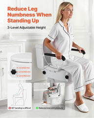 Raised Toilet Seat with Arms, 136.1 kg Load Capacity, 3-Level Adjustable Height, Widened Commode Elevated Toilet Seat Riser with Padded Handles for Seniors, Elderly, Handicap, Disabled, Adults