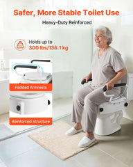 Raised Toilet Seat with Arms, 136.1 kg Load Capacity, 3-Level Adjustable Height, Widened Commode Elevated Toilet Seat Riser with Padded Handles for Seniors, Elderly, Handicap, Disabled, Adults
