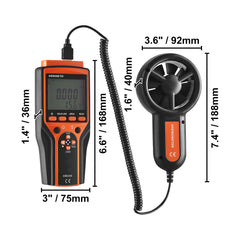 Split Handheld Anemometer, Digital Wind Speed CFM Meter Gauge with LED Backlight Screen, Measures Wind Velocity Wind Temperature Air Flow Wind Chill, for Sailing Surfing Flying HVAC