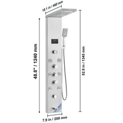 Shower Panel System, 6 Shower Modes, LED & Screen Hydroelectricity Shower Panel Tower, Rainfall, Waterfall, 8 Massage Jets, Tub Spout, Handheld Shower, Stainless Steel Wall-Mounted Shower Set