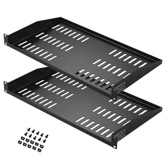 2PCS 1U Server Rack Shelf, 254mm Depth, 22.68kg Max Load Capacity Vented Cantilever or Wall Mount Rack Mount Shelf with Tray, Good Air Circulation for 482.6mm Network Cabinet or Equipment Rack