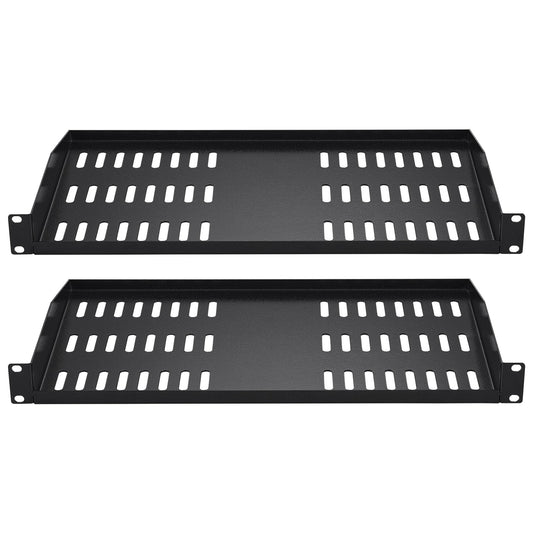 2PCS 1U Server Rack Shelf, 254mm Depth, 22.68kg Max Load Capacity Vented Cantilever or Wall Mount Rack Mount Shelf with Tray, Good Air Circulation for 482.6mm Network Cabinet or Equipment Rack