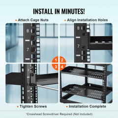 2PCS 1U Server Rack Shelf, 254mm Depth, 22.68kg Max Load Capacity Vented Cantilever or Wall Mount Rack Mount Shelf with Tray, Good Air Circulation for 482.6mm Network Cabinet or Equipment Rack
