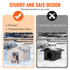 Heated Cat House, Outdoor Kitty Shelter with Timer, 600D Oxford Cloth Foldable Cat Shelter with Heated Pad for Winter to Stay Warm and Cozy, Gray (Middle)