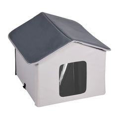 Heated Cat House, Outdoor Kitty Shelter with Timer, 600D Oxford Cloth Foldable Cat Shelter with Heated Pad for Winter to Stay Warm and Cozy, Gray (Middle)