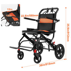 Wheelchair Aluminum Alloy Transport Chair Foldable 18-In W Seat 220lbs