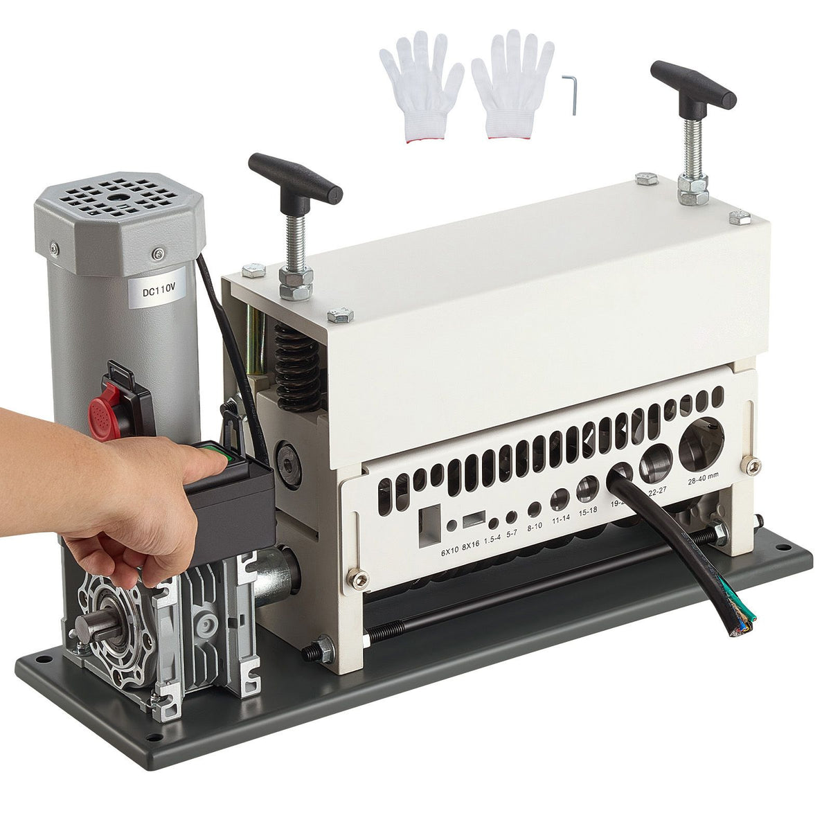 Electric Wire Stripper Machine, 1.5-40 mm, 11 Channel Automatic Copper Cable Stripper, 370W Wire Stripper Tool with Manual Hand Crank Mode, Emergency Stop Button, for Scrap Copper Recycling