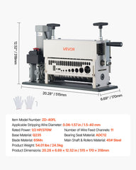 Electric Wire Stripper Machine, 1.5-40 mm, 11 Channel Automatic Copper Cable Stripper, 370W Wire Stripper Tool with Manual Hand Crank Mode, Emergency Stop Button, for Scrap Copper Recycling