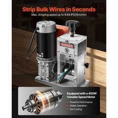 Electric Wire Stripping Machine, 1.5-40 mm, 400W Automatic Motorized Cable Stripper, 9.84 IPS (15 m/min) Wire Peeler with Alloy Blades, V-Shaped Rollers, Cooling Fan, for Scrap Copper Recycling