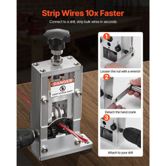 Manual Wire Stripping Machine, 1.5-25 mm, Copper Stripper with Hand Crank or Drill Powered, 64Mn Quenched Blades, 45# Steel Rollers, Aluminum Alloy Frame Wire Peeler, for Scrap Copper Recycling