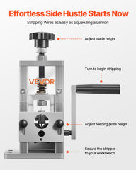 Manual Wire Stripping Machine, 1.5-25 mm, Copper Stripper with Hand Crank or Drill Powered, 64Mn Quenched Blades, 45# Steel Rollers, Aluminum Alloy Frame Wire Peeler, for Scrap Copper Recycling