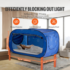 Bed Tent, Pongee Fabric, 2 Doors Breathable Dream Tent with 8.5 mm Fiber Poles on Bed Privacy, Full Size Block out Light Sleeping Bed Canopy, Fit for Kids Playhouse and Adults Sleeping Tent