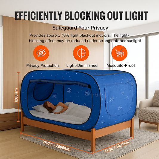 Bed Tent, Pongee Fabric, 2 Doors Breathable Dream Tent with 8.5 mm Fiber Poles on Bed Privacy, Full Size Block out Light Sleeping Bed Canopy, Fit for Kids Playhouse and Adults Sleeping Tent