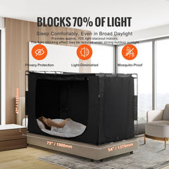 3 Doors Bed Tent Breathable Tent 70% Blackout with 9.5 mm Fiber Poles