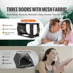 3 Doors Bed Tent Breathable Tent 70% Blackout with 9.5 mm Fiber Poles