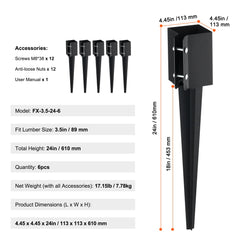 Fence Post Anchor Ground Spike 6 Pack 24 x 4 x 4 In Metal Fence Stakes