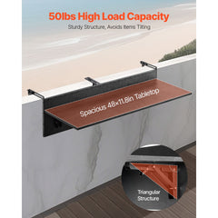 Balcony Hanging Table, 12 x 48 in Folding Balcony Railing Table, Outdoor Balcony Bar Table for Railings, 50 lbs Loading, Fit Railing from 1" to 4.3", Serving Table for Patio & Deck