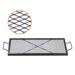 X-Marks Fire Pit Grill Grate, Rectangle Cooking Grate, Heavy Duty Steel Campfire BBQ Grill Grid with Handle & Support X Wire, Portable Camping Cookware for Outside Party Gathering, 81 cm Black