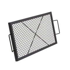 X-Marks Fire Pit Grill Grate, Rectangle Cooking Grate, Heavy Duty Steel Campfire BBQ Grill Grid with Handle & Support X Wire, Portable Camping Cookware for Outside Party Gathering, 81 cm Black