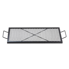 X-Marks Fire Pit Grill Grate, Rectangle Cooking Grate, Heavy Duty Steel Campfire BBQ Grill Grid with Handle & Support X Wire, Portable Camping Cookware for Outside Party Gathering, 81 cm Black