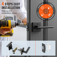 Passage Door Handle, 1 Pack Matte Black Door Lever, Left or Right Handing Reversible Lever Non-Locking, Rotation to Open, Square Interior Door Handles for Hallways, Closets, Meeting Spaces