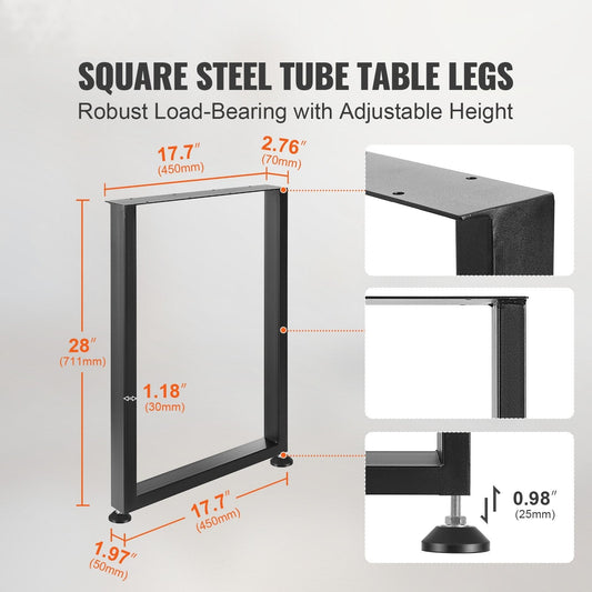 711.2MM Adjustable Furniture Legs, Square Reinforced Steel Office Table legs Set of 2 for DIY, Max Load 453.6KG Heavy Duty Desk Legs, Quick Instalation & Rich Accessories Legs Black