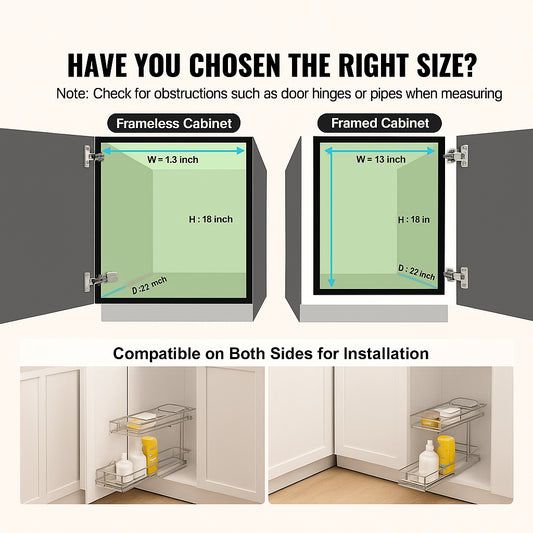 12"Wx21"Dx15"H Pull Out Cabinet Organizer, Heavy Duty Slide Out Pantry Shelves, Steel Roll Out Drawers, Sliding Drawer Storage for Home Under Sink, 13.5"Wx22"Dx18"H Install Size for Cabinet