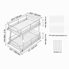 12"Wx21"Dx15"H Pull Out Cabinet Organizer, Heavy Duty Slide Out Pantry Shelves, Steel Roll Out Drawers, Sliding Drawer Storage for Home Under Sink, 13.5"Wx22"Dx18"H Install Size for Cabinet