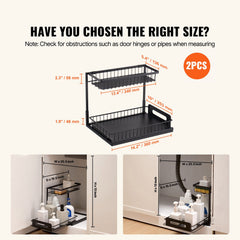 2-Tier Wire Pull Out Cabinet Under Sink Basket Organizer 10.7"x14.2" 2PCS