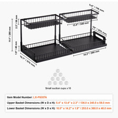 2-Tier Wire Pull Out Cabinet Under Sink Basket Organizer 10.7"x14.2" 2PCS